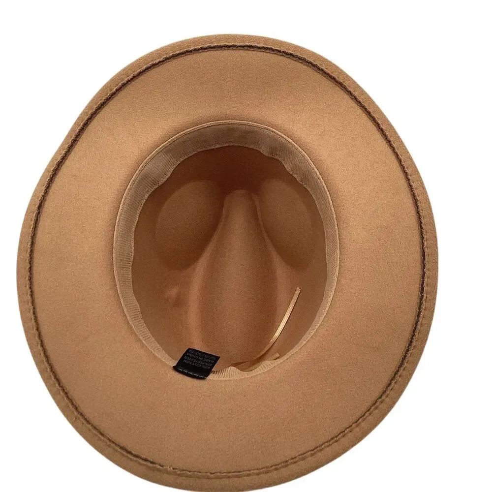 Unisex Brown‎ Wool Felt Fedora Hat with Leather Band